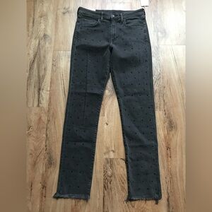 H&M black High Waist Slim Ankle Jeans. Studded detail. Frayed hems. Size 32.
